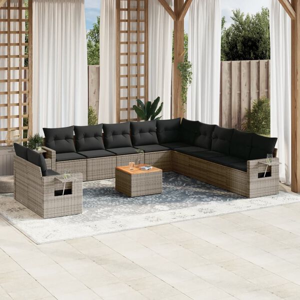 vidaXL Garden Sofa Set Grey PE rattan Large Modular Garden Sofa Set