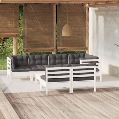 vidaXL 8 Piece Patio Lounge Set with Cushions White Solid Pinewood