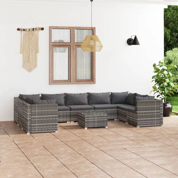 vidaXL Garden Lounge Set Grey PE rattan Large Modular