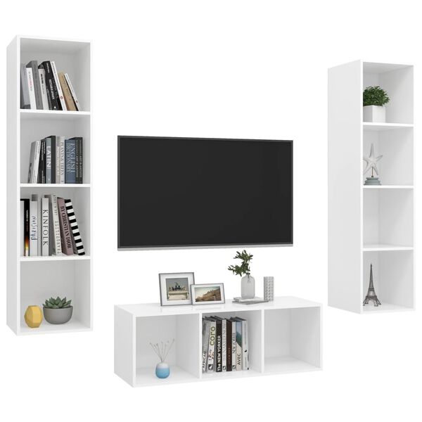 vidaXL TV Cabinet Set White Engineered Wood Medium TV Cabinet Set
