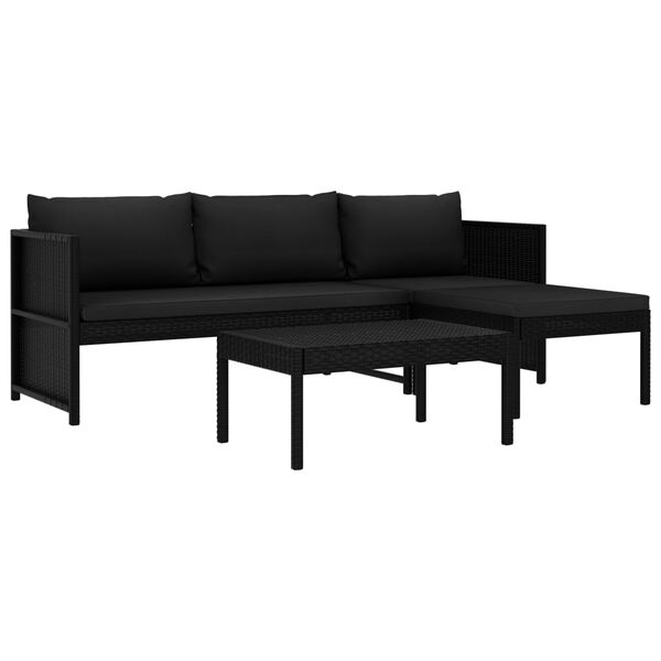 vidaXL Garden Sofa Black Poly rattan 3-Seater Removable Covers