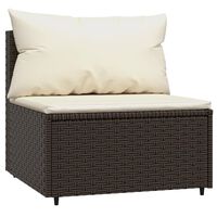 vidaXL Patio Middle Sofa with Cushions Brown Poly Rattan