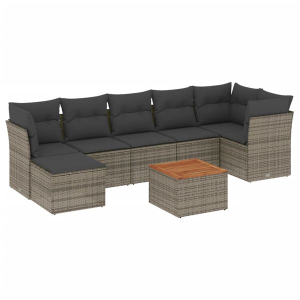 vidaXL Garden Sofa Set Grey PE Rattan Large Removable Covers