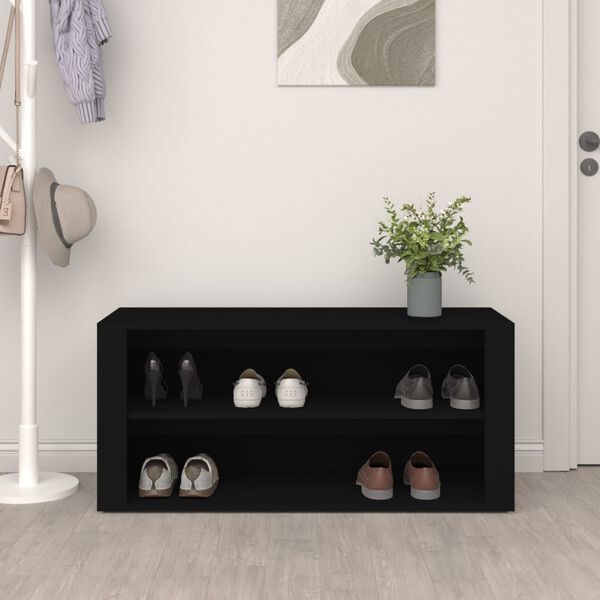 vidaXL Shoe Rack Black Engineered wood Medium Shoe Rack Rectangular