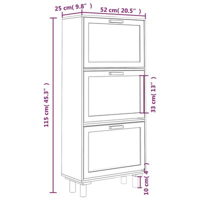 vidaXL Shoe Cabinet Brown 20.5"x9.8"x45.3" Engineered Wood&Natural Rattan