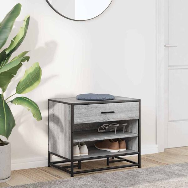 vidaXL Shoe Bench Grey Sonoma Engineered wood Medium Storage