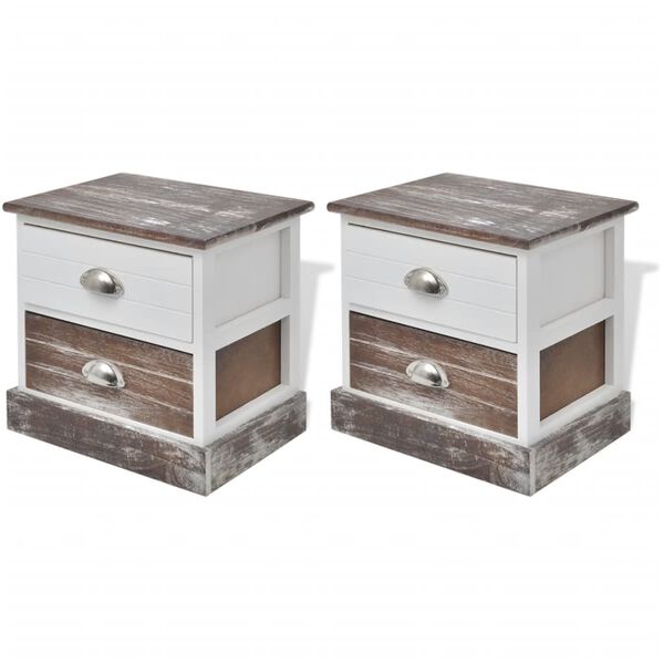vidaXL Bedside Cabinet Set of 2 Brown and White Paulownia Wood and Plywood