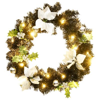 vidaXL Christmas Wreath with LED Lights Black 23.6" PVC