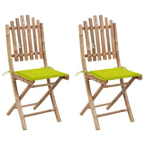 vidaXL Patio Chair Set of 2 Bright green cushions Bamboo Standard