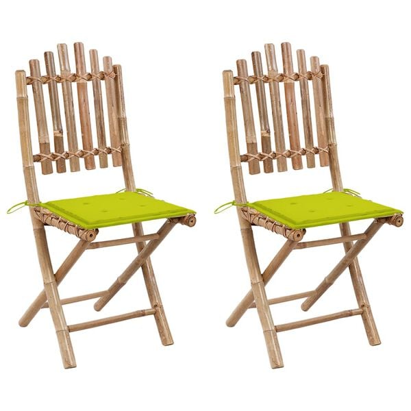 vidaXL Patio Chair Set of 2 Bright green cushions Bamboo Standard