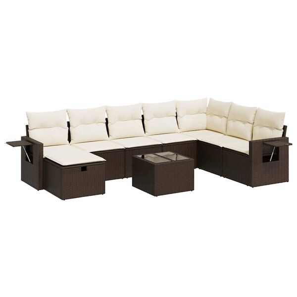 vidaXL Garden Sofa Set Brown PE rattan Large UV-resistant materials
