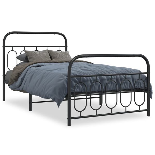 vidaXL Bed Frame Black Steel Single Black Bed Frame Rectangular