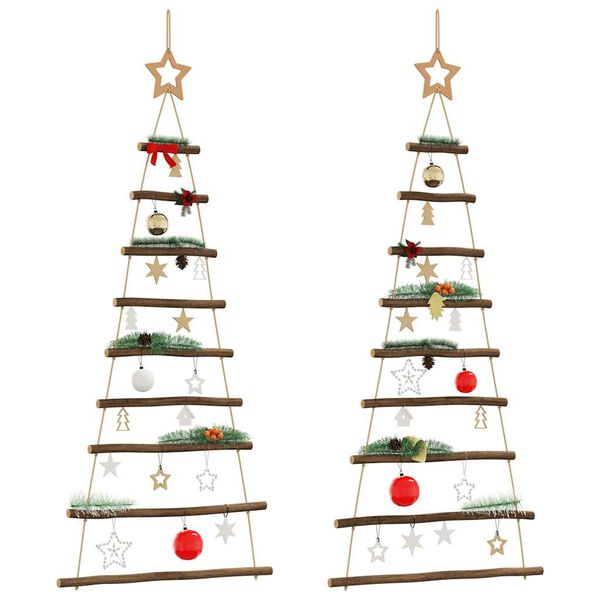vidaXL&nbsp;Hanging Christmas Trees with Top Stars 2 pcs 21.7x47.2" Natural Branch