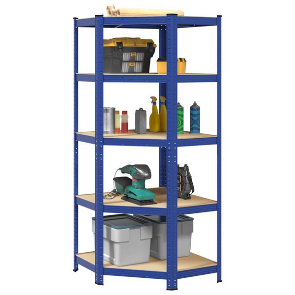 vidaXL 5-Layer Corner Shelf Blue Steel&Engineered Wood