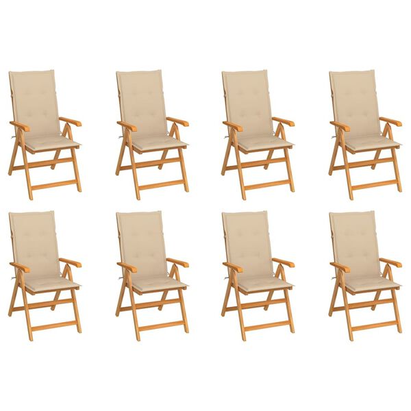 vidaXL Garden Chair Set of 8 Beige, Natural Wood Teak Wood, Polyester
