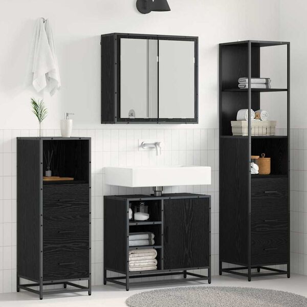 vidaXL Bathroom Furniture Set 3 pcs Black Oak Engineered Wood
