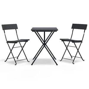 vidaXL Folding Bistro Set Black PE rattan, powder-coated steel 3 Piece Set