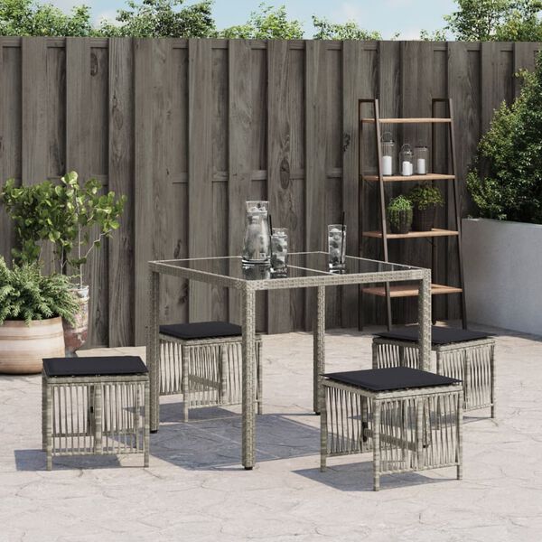 vidaXL Garden Stool Set of 4 Light Grey PE rattan Small