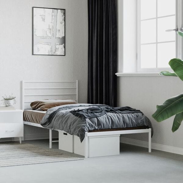 vidaXL Bed Frame White Powder-Coated Steel Small Single Bed Frame