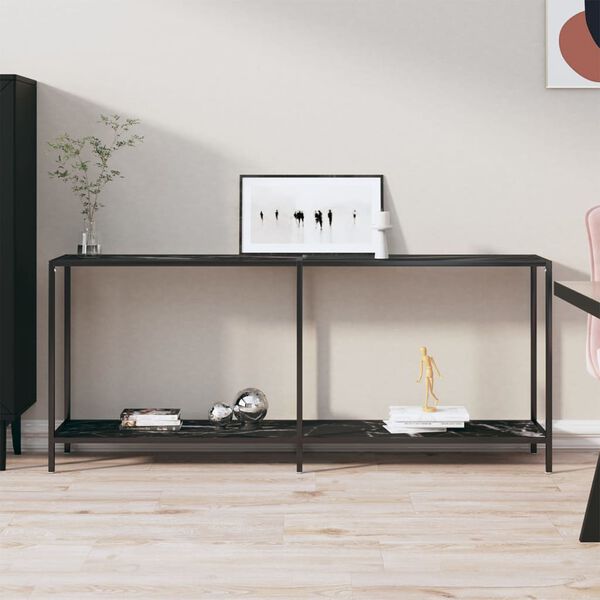 vidaXL Console Table Black Tempered glass and powder-coated steel