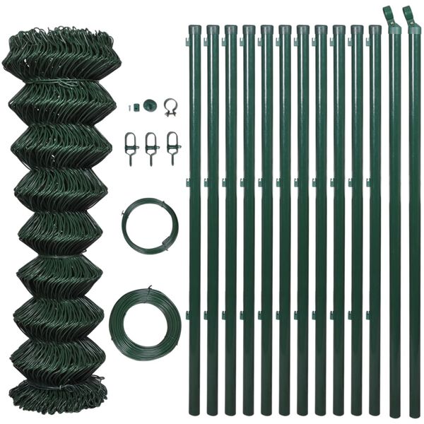vidaXL Chain Link Fence with Posts Steel 4' 1" x 49' 2" Green