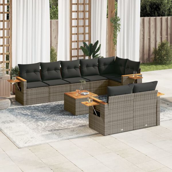 vidaXL Garden Sofa Set Grey Poly Rattan 9 Piece Modular