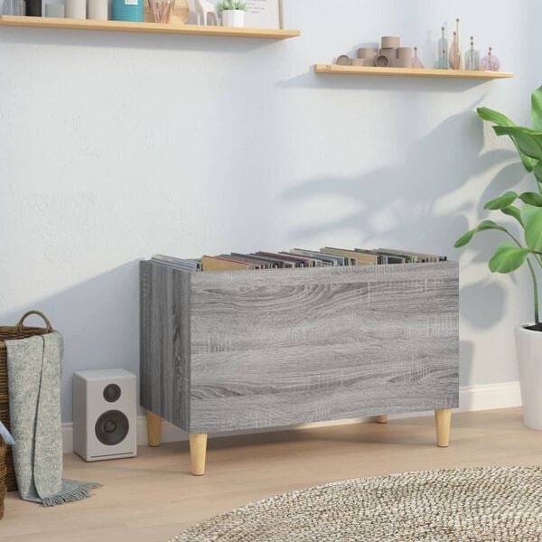 vidaXL Record Cabinet Grey sonoma Engineered wood, solid eucalyptus wood