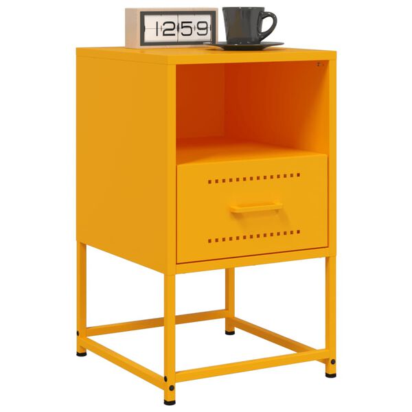 vidaXL Bedside Cabinet Set of 2 Mustard Yellow Steel Small