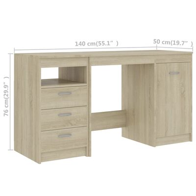 vidaXL Desk Sonoma Oak 55.1"x19.7"x29.9" Engineered Wood