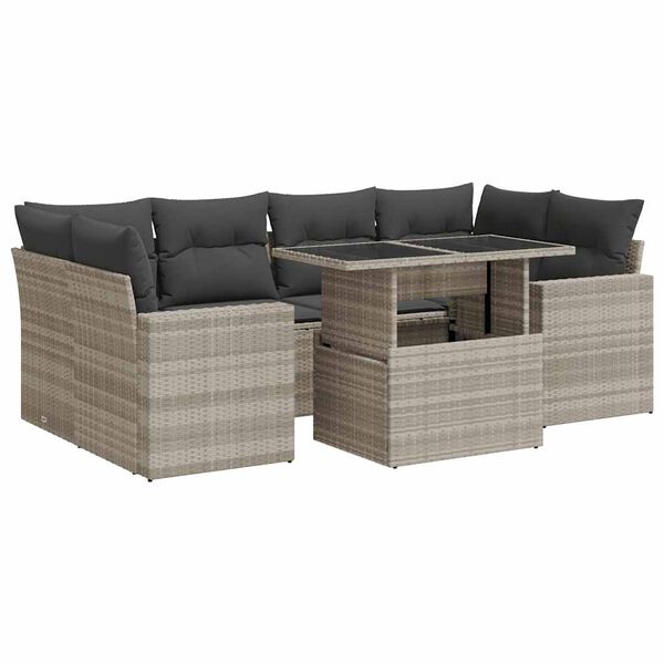 vidaXL Garden Sofa Set Light Grey, Dark Grey PE Rattan 7 Piece