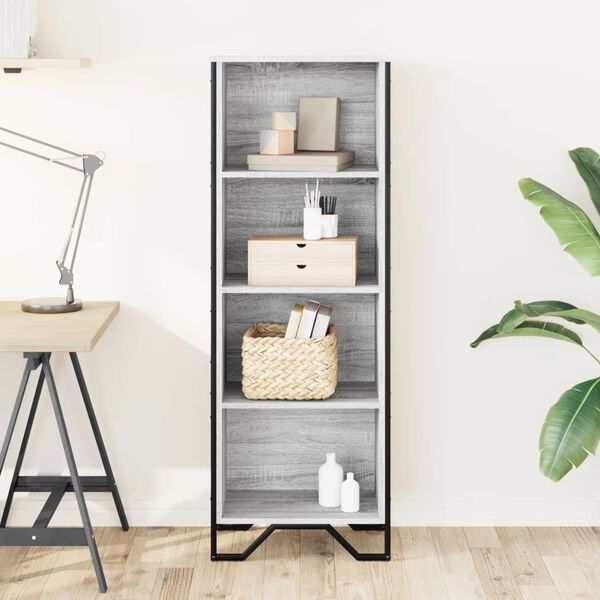 vidaXL Bookcase Grey Sonoma Engineered wood, Metal Slim Bookcase