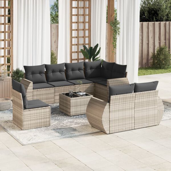 vidaXL Garden Sofa Set Light Gray PE Rattan Large Modular