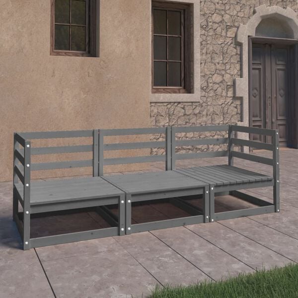 vidaXL Garden Sofa Grey Solid pinewood 3-Seater Modular Garden Sofa