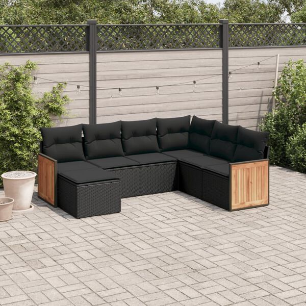 vidaXL Garden Sofa Set Black PE rattan Large Adjustable Feet