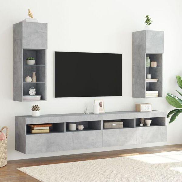 vidaXL TV Stands with LED Lights 2 pcs Concrete Gray 12"x11.8"x35.4"