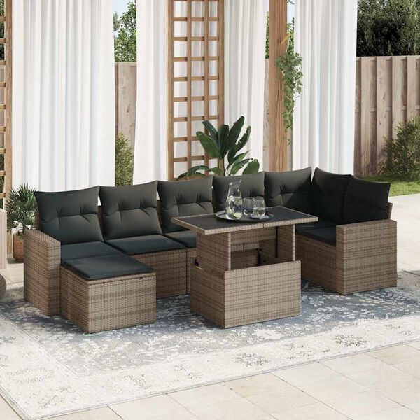 vidaXL Garden Sofa Set Gray PE rattan, powder-coated steel, tempered glass