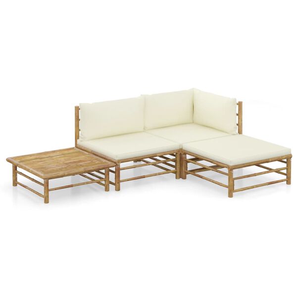 vidaXL Garden Lounge Set Cream White Bamboo, Fabric (100% polyester)