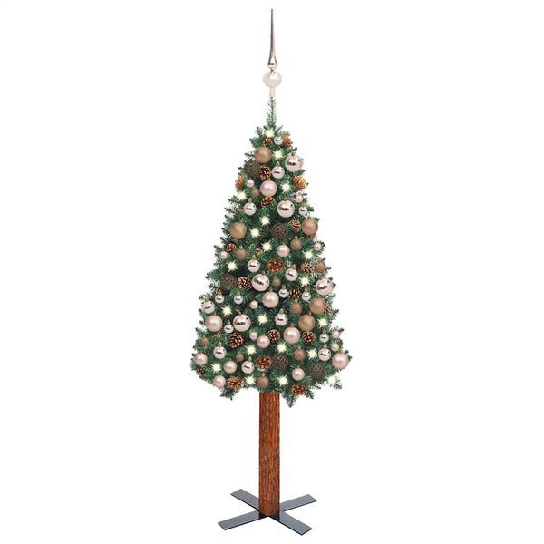 vidaXL Slim Pre-lit Christmas Tree with Ball Set Green 59.1" PVC