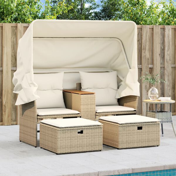 vidaXL Garden Sofa Beige PE rattan Standard Removable Covers
