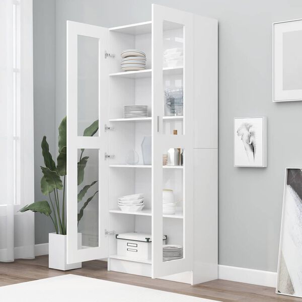 vidaXL Display Cabinet White Engineered wood, glass Large