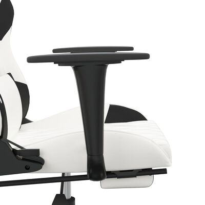 vidaXL Massage Gaming Chair with Footrest White&Black Faux Leather