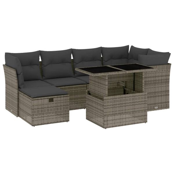vidaXL Garden Sofa Set Grey PE Rattan Large Adjustable Armrests