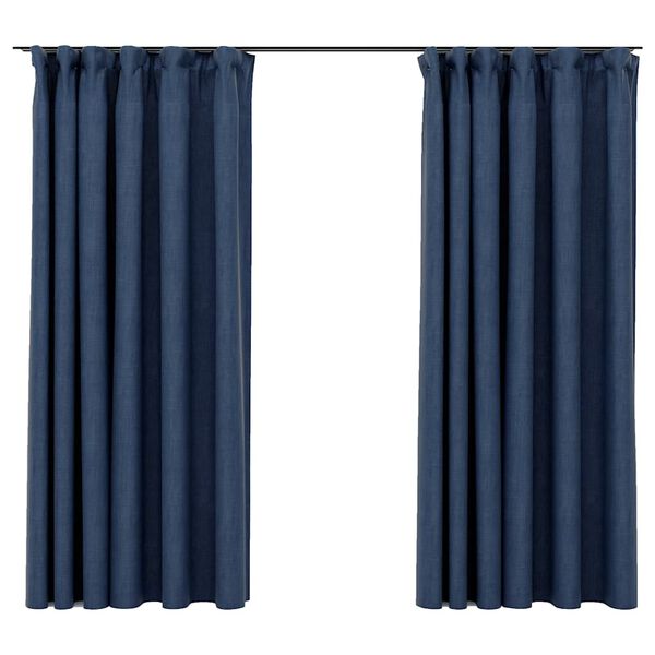 vidaXL Linen-Look Blackout Curtains with Hooks 2 pcs Blue 55.1x68.9"