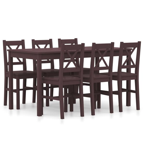vidaXL Dining Set Dark Brown Pinewood 7 Piece Set Seats Many