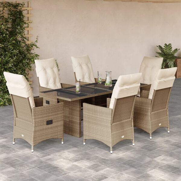 vidaXL 9 Piece Patio Dining Set with Cushions Beige Poly Rattan