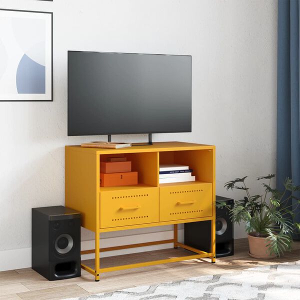 vidaXL TV Cabinet Mustard Yellow Steel Compact TV Cabinet Rectangular