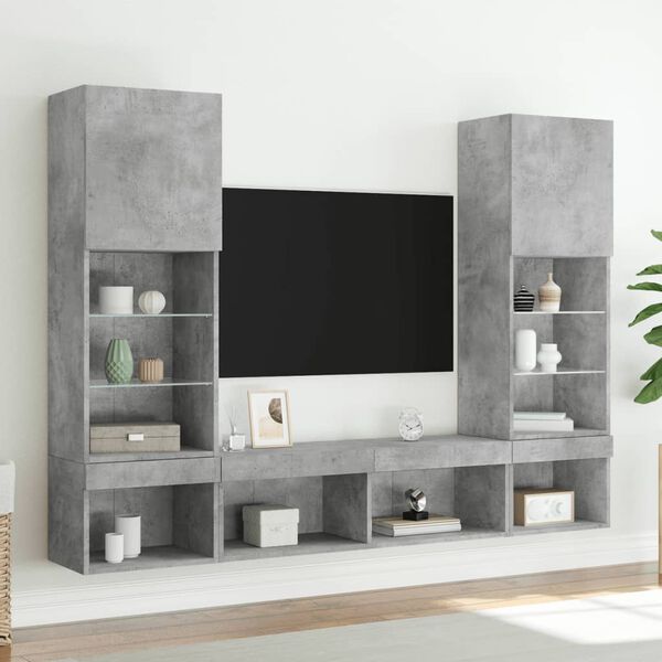 vidaXL 5 Piece TV Wall Units with LED Concrete Gray Engineered Wood