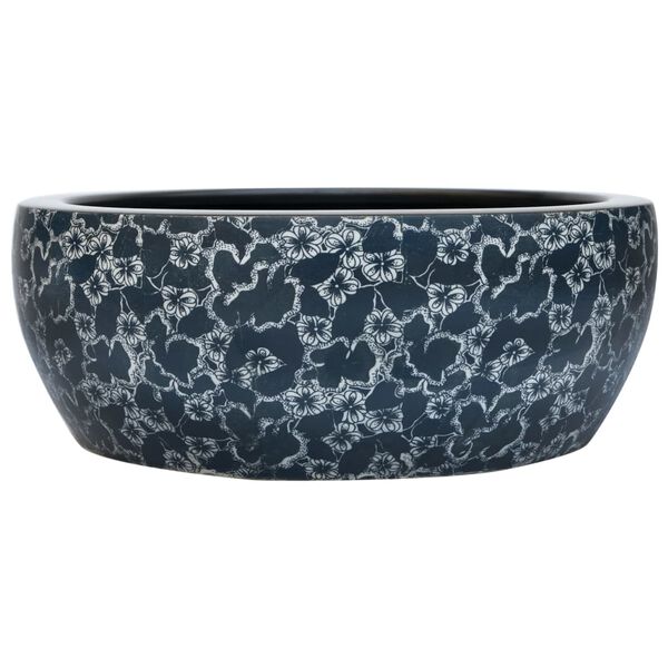 vidaXL Countertop Basin Black and Blue Round &Phi;16.1x5.5" Ceramic