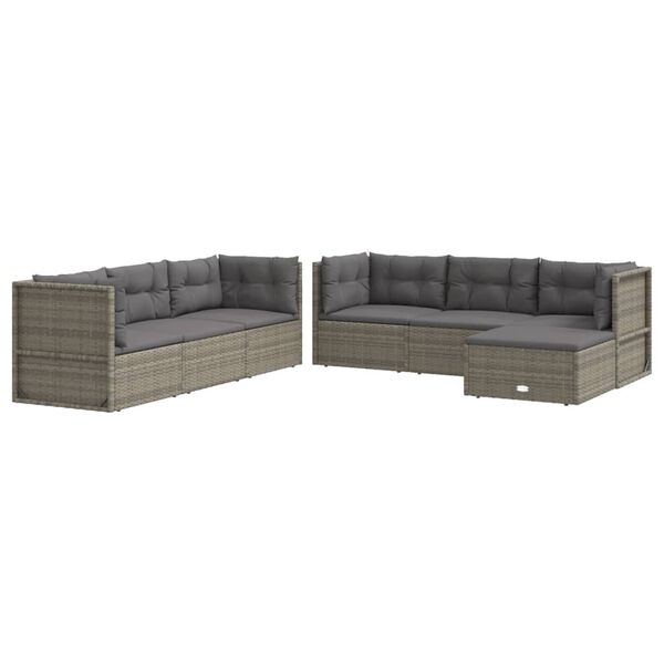 vidaXL Garden Lounge Set Grey PE rattan Large Adjustable Armrests