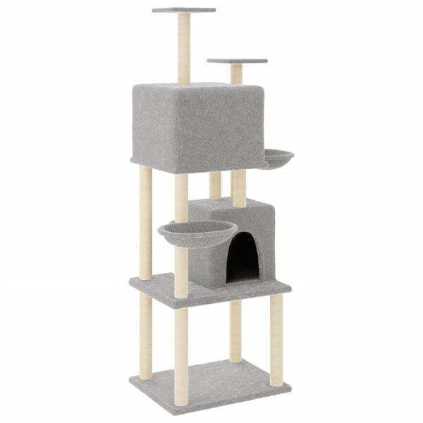 vidaXL Cat Tree Light Grey Engineered wood, Plush, Sisal 70.9 in Tall